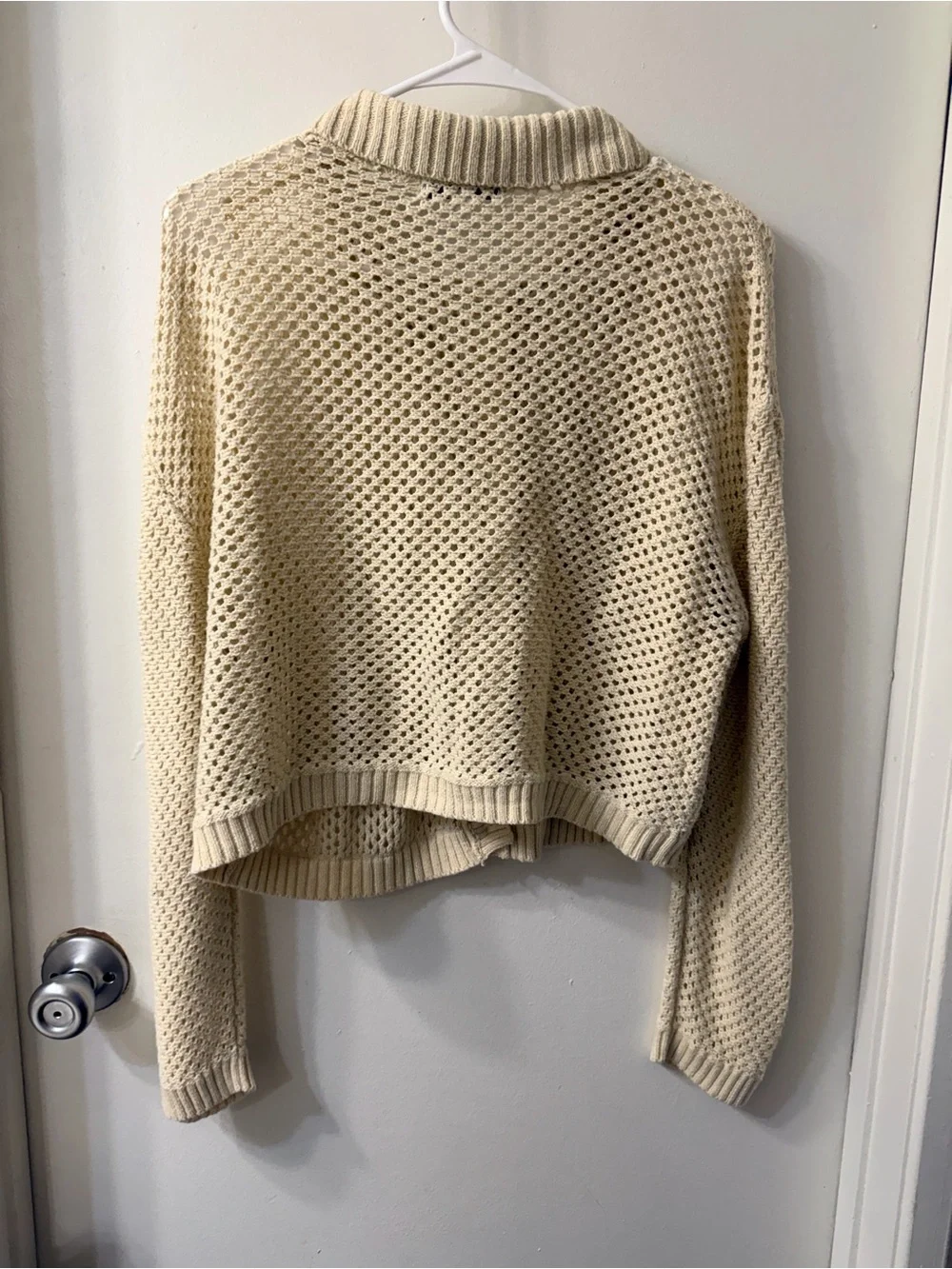 Cream Open-Knit Button-Front Sweater